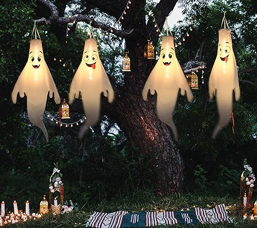 Timer Halloween Ghost Decorations Outdoor, Hanging Ghosts Halloween Decor