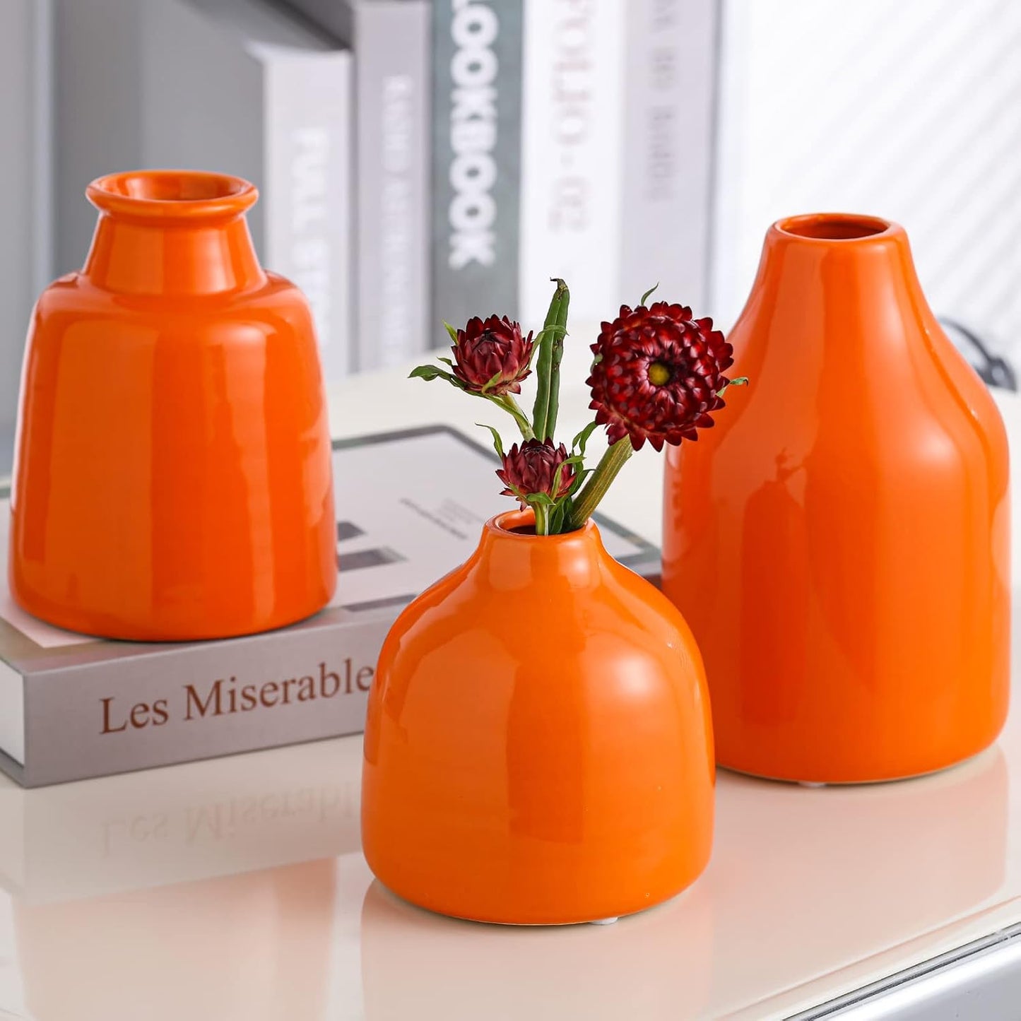 Small Vase for Modern Home Decor / 3 Vase Set- Orange / Set of 3