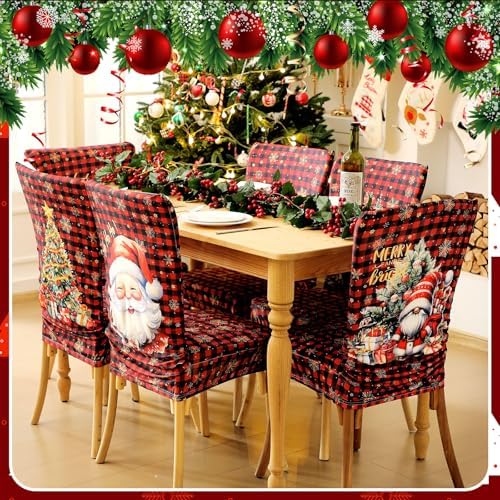 Moukeren 6 Pcs Christmas Chair Covers Plaid Dining Chair Slipcovers