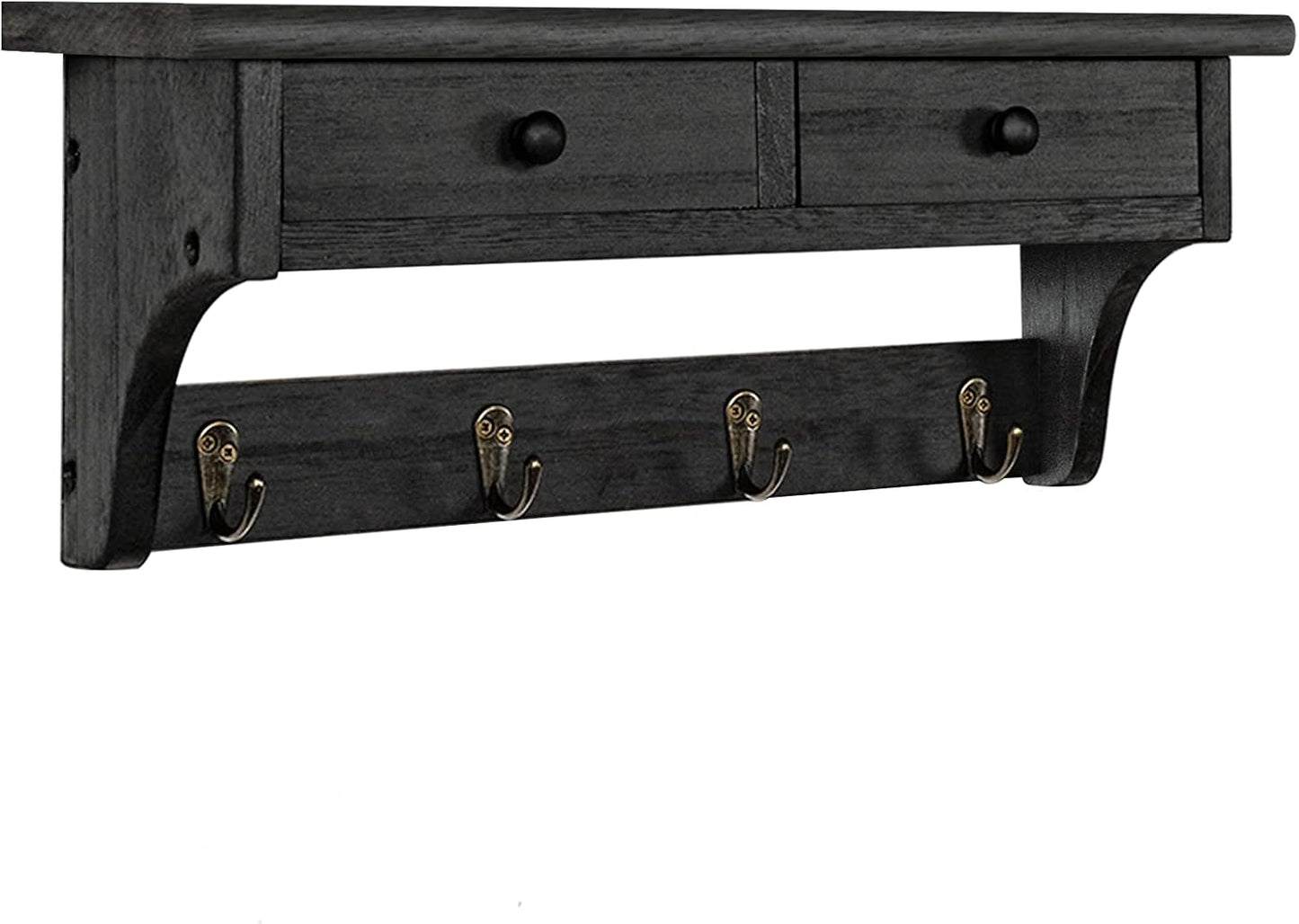 Emfogo Wood Coat Hooks Wall Mounted, Rustic Style with 4 Hooks & Shelf for Entryway, Mudroom, Bedroom, Kitchen