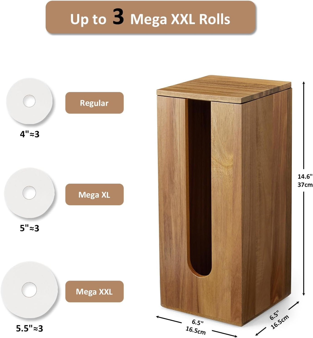 OUTNILI Freestanding Toilet Paper Holder Stand with Lid, Acacia Wood Bathroom Storage Organizer, Rustic Farmhouse