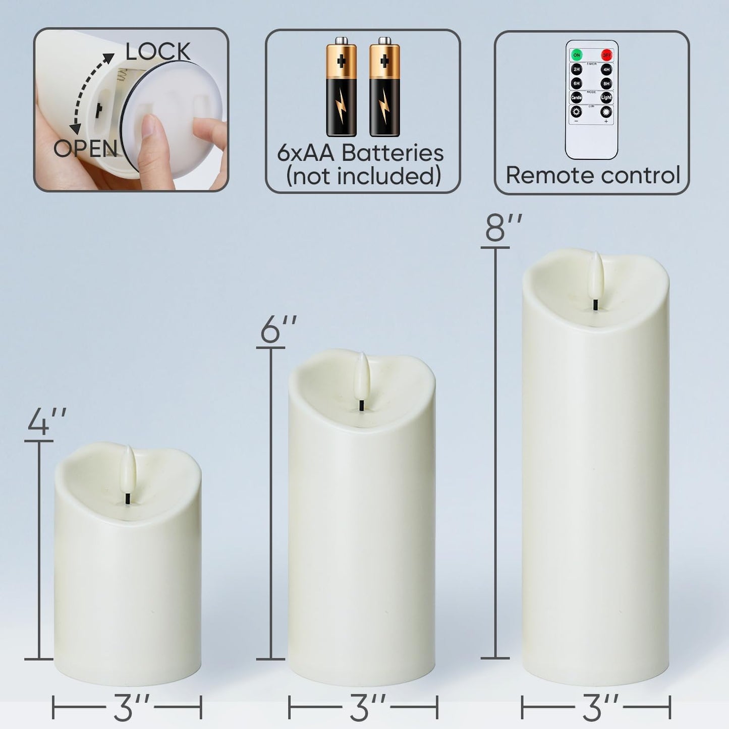 Homemory Flameless Candles with Timer and Remote Control, Battery Operated LED Candles, Realistic Fake Plastic Candles
