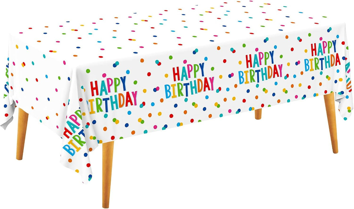 Happy Birthday Decorations: Birthday Party Supplies Set - Birthday Dots Design with Happy Birthday Tablecloth. Includes 3 Pack of 54X108inch Waterproof Plastic Table Covers for Boys/Girls Party