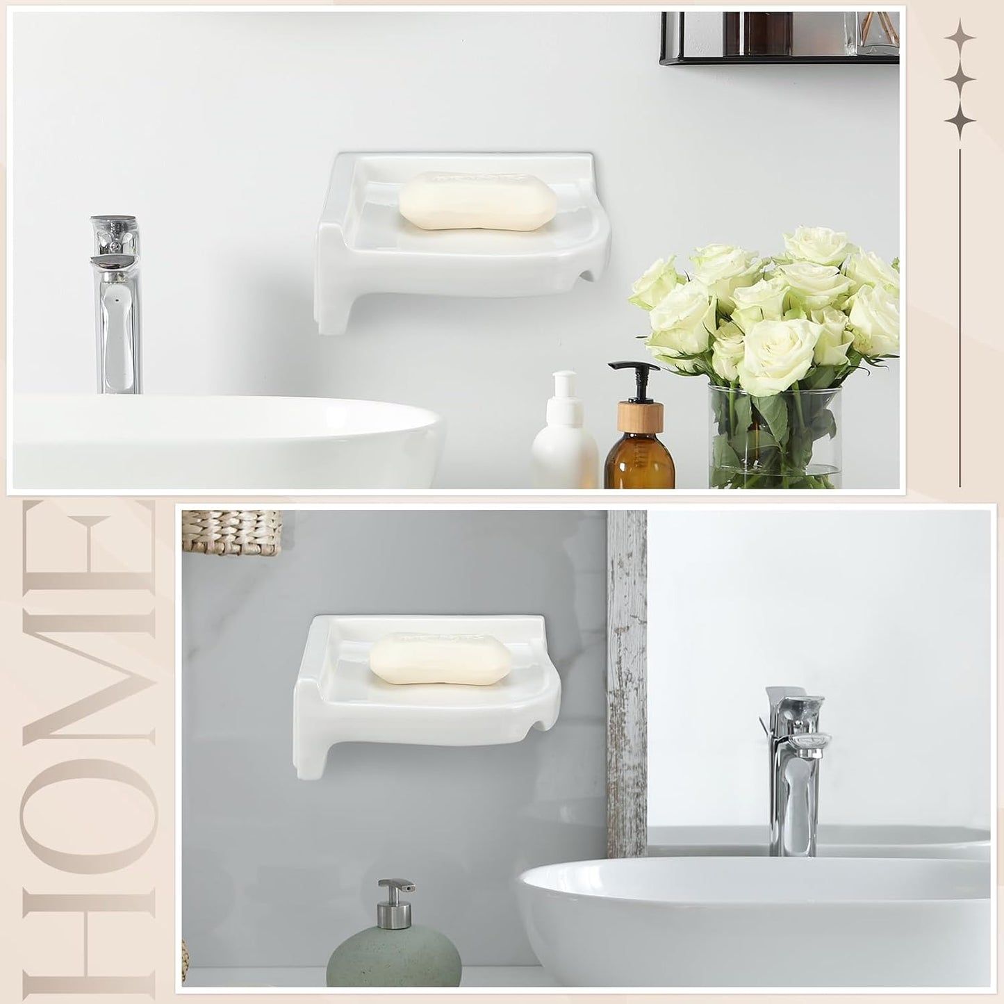 Ceramic Corner Soap Dish for Shower Wall Tile Ceramic Soap Holder Wall / White / 6.5 x 6.5 x 2.5