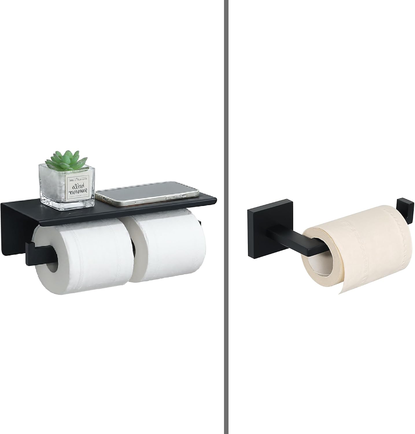 Alise Double Toilet Paper Holder with Shelf Wall Mounted,Black | Heavy Duty SUS304 Stainless Steel Toilet Paper Roll