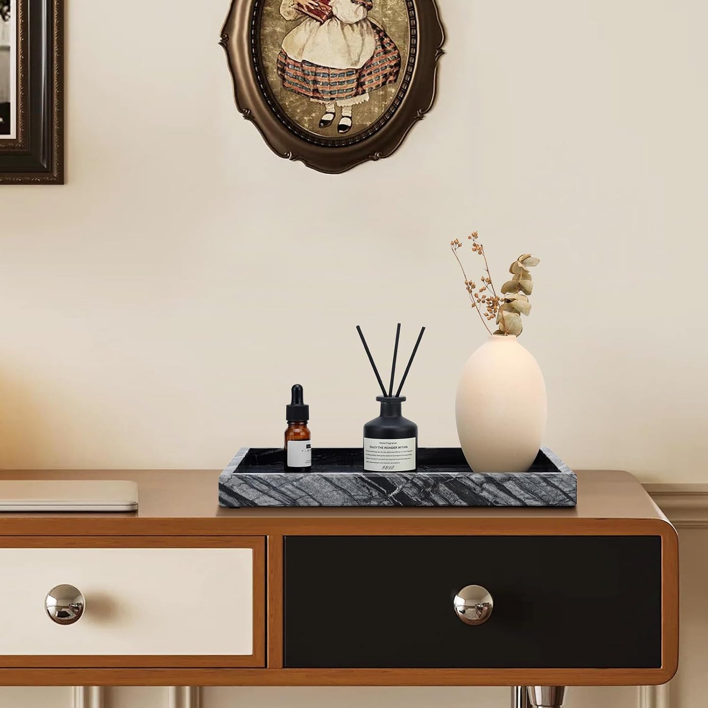 Real Marble Tray / Wood Grain / 12 x 8 x 1.2 / Natural