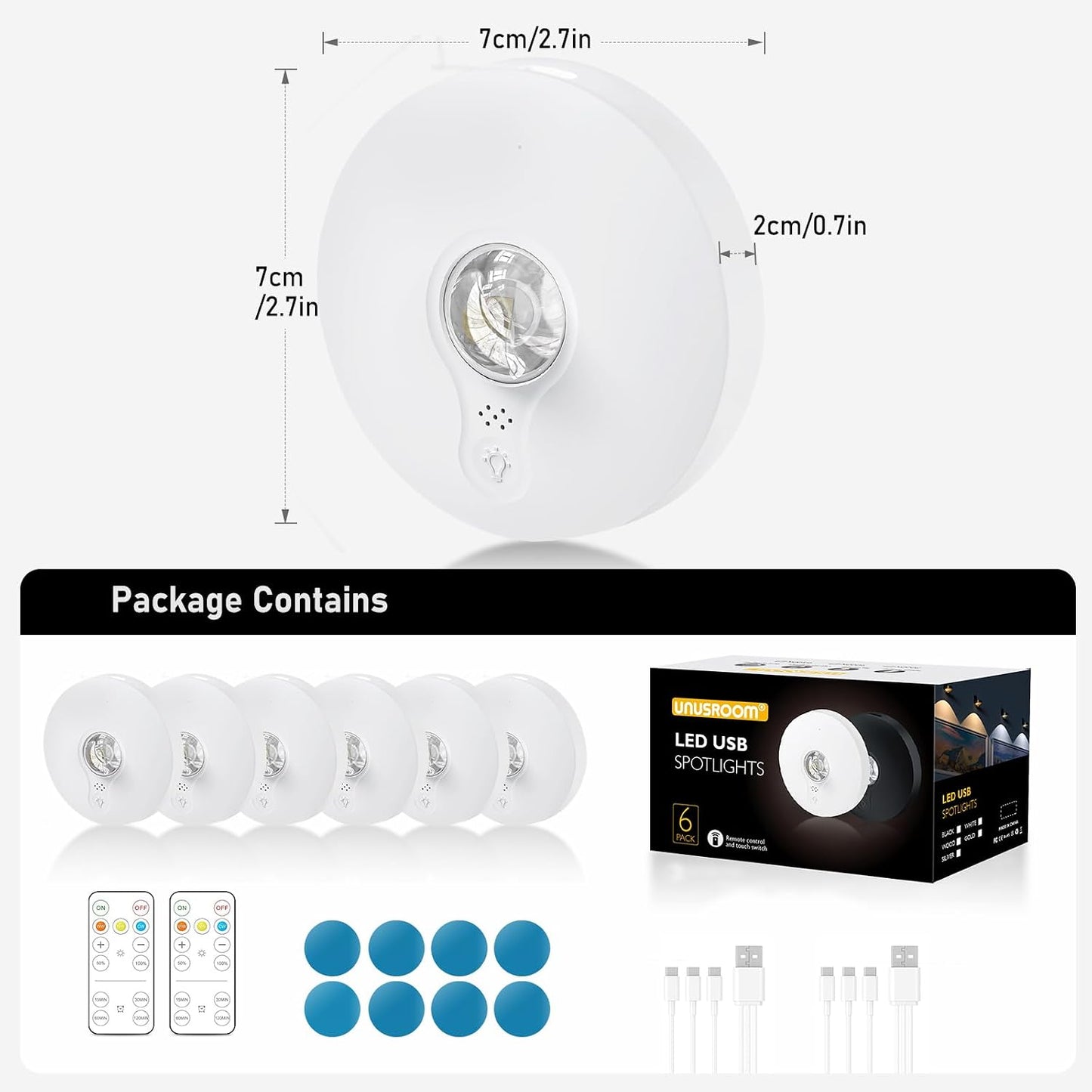 UNUSROOM Rechargeable Puck Lights with Remote Control,2000mAh High Capacity Battery Operated LED Under Cabinet