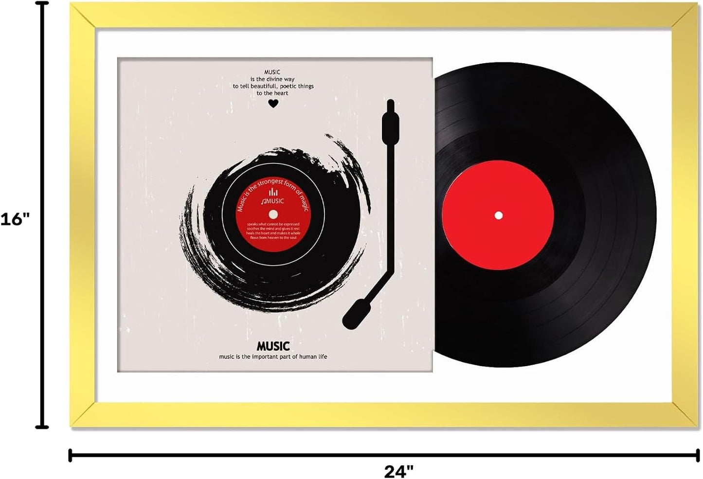 Vinyl Record Frame Display for 12 inch LP with 12.5x12.5 Album Cover | Gold 16x24 Frame Light Weight with High-Clarity