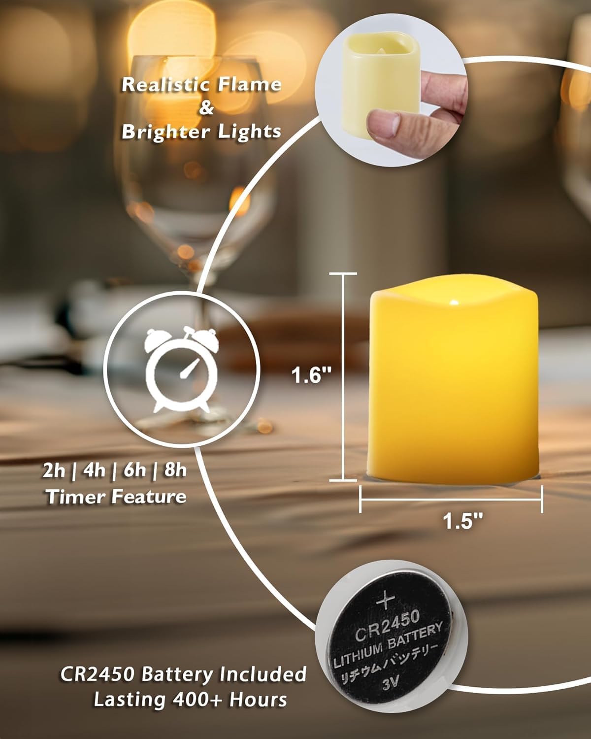 Homemory 24 Pack Flameless LED Votive Tealight Candles with Timer Remote | 2/4/6/8h timer remote included, 400hr CR2450