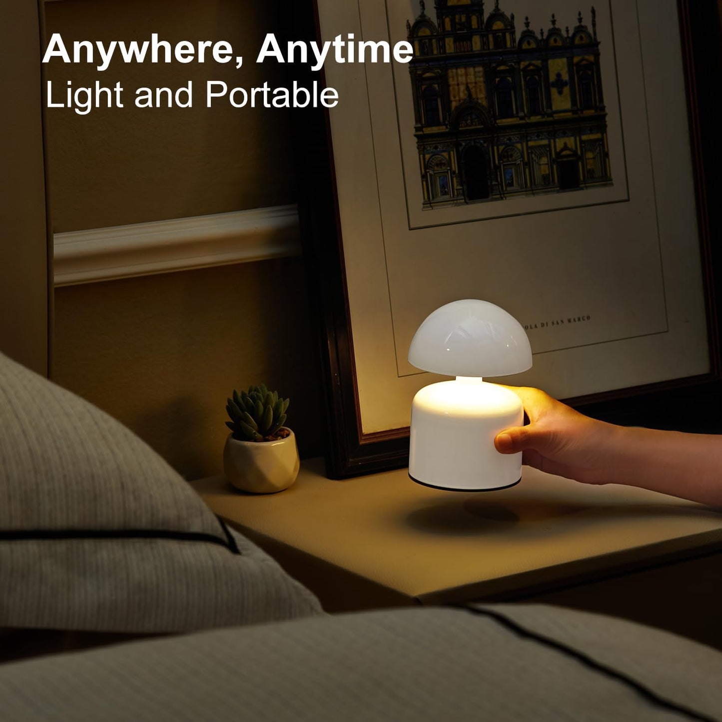 SAIWEYA Modern Cordless Mushroom Small Table Lamp, Dimmable Touch Battery | 3-Way Dimmable, Mini Rechargeable LED Desk