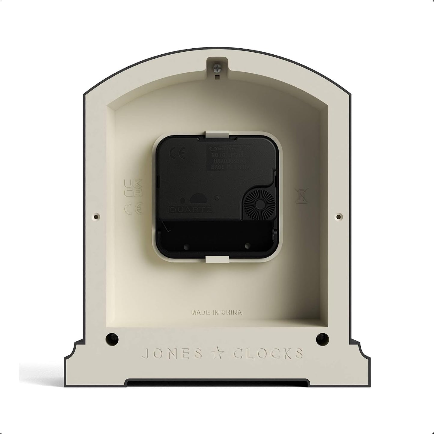 JONES CLOCKS® Tavern Mantel Clock | Modern Arch top Design | Pale Gray | Contemporary Classic Style for Desk, Table