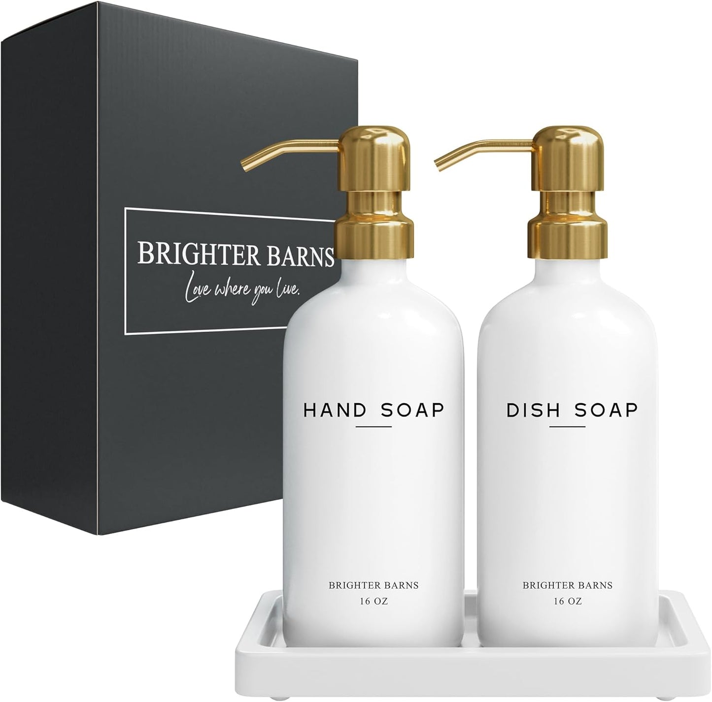 Tray / Glass Hand and Dish Soap Dispenser Set by / Gold Hd