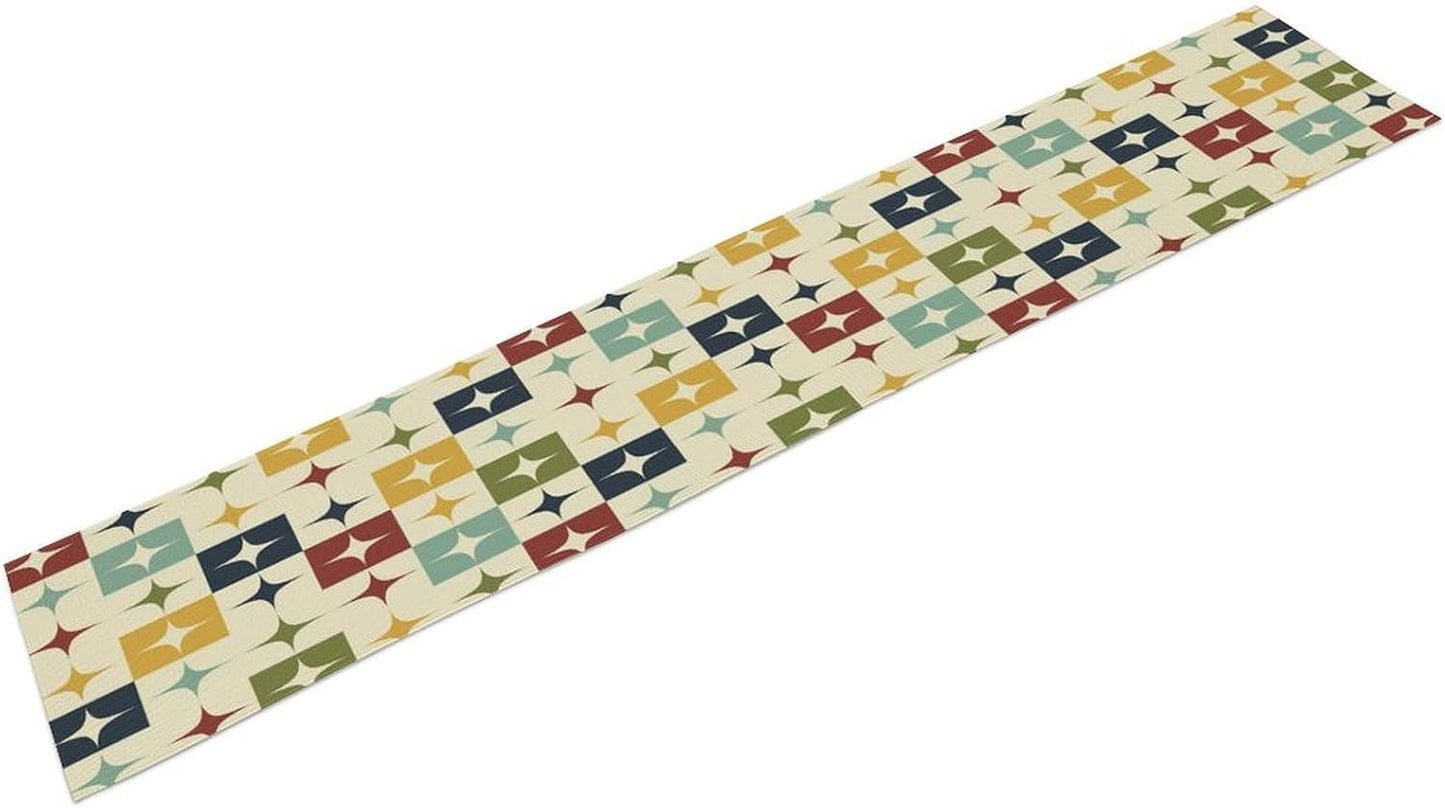 Mid Century Kitchen Table Runner,Abstract Aesthetic Geometric Mid Century Retro Modern Patterns Printed Linen Table