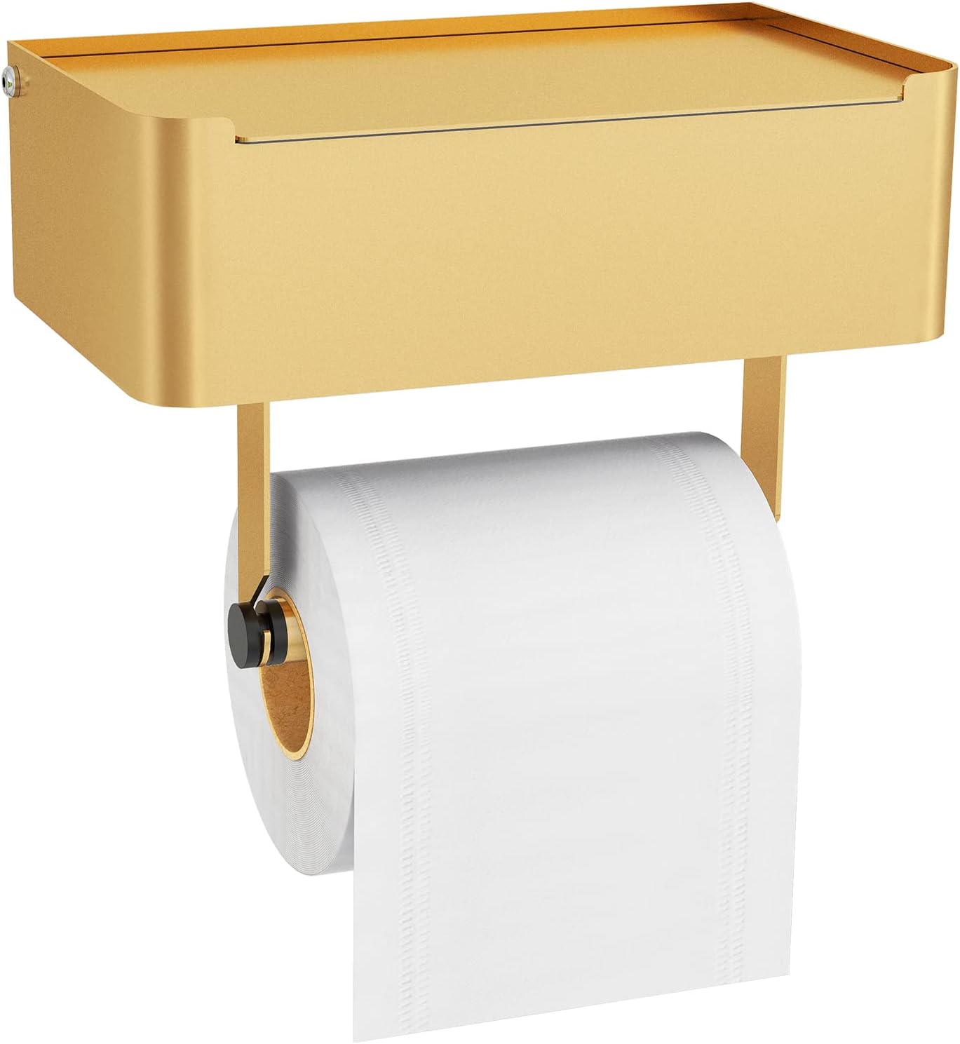 JUYSON Toilet Paper Holder, Toilet Paper Holder with Shelf, Color Gold | Wall Mount, SUS304 Stainless Steel, Flushable