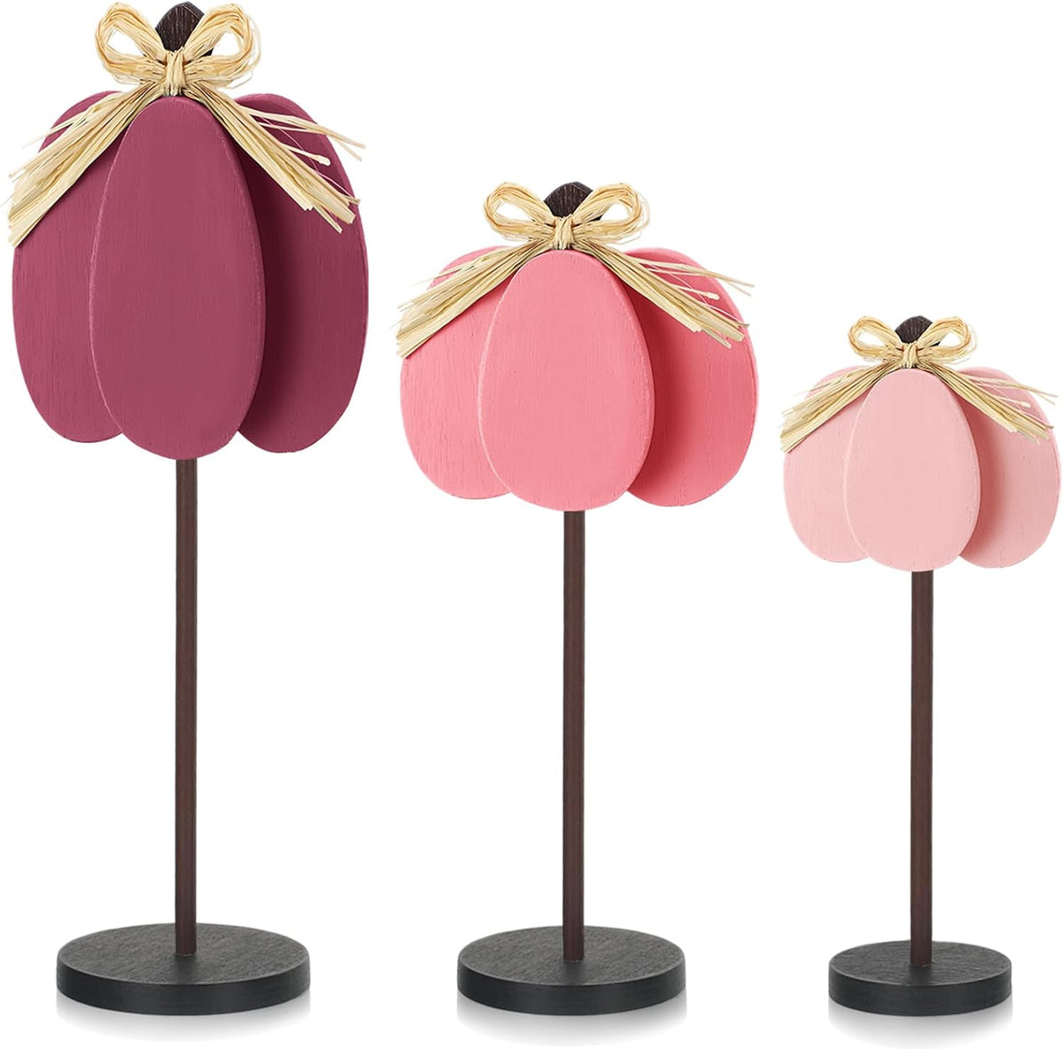 Thyle 3 Pcs Fall Pumpkin Decor, Wooden, Pink