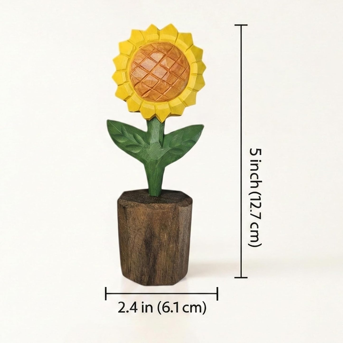 Hand-Carved Wooden Sunflower Figurine / Yellow Sunflower