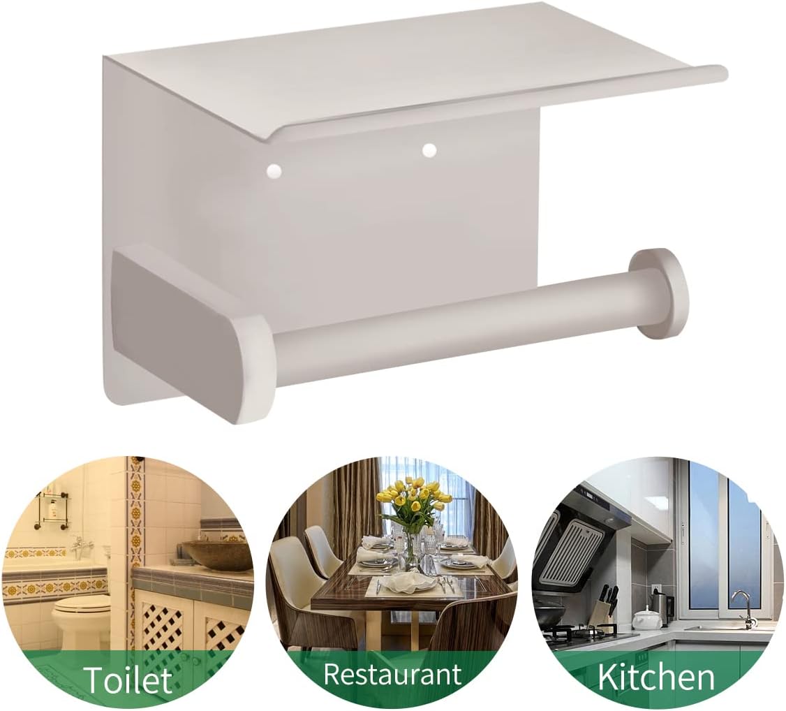 VAEHOLD Self Adhesive Toilet Paper Holder with Phone Shelf SUS 304 Stainless Steel Wall Mounted Toilet Paper Roll
