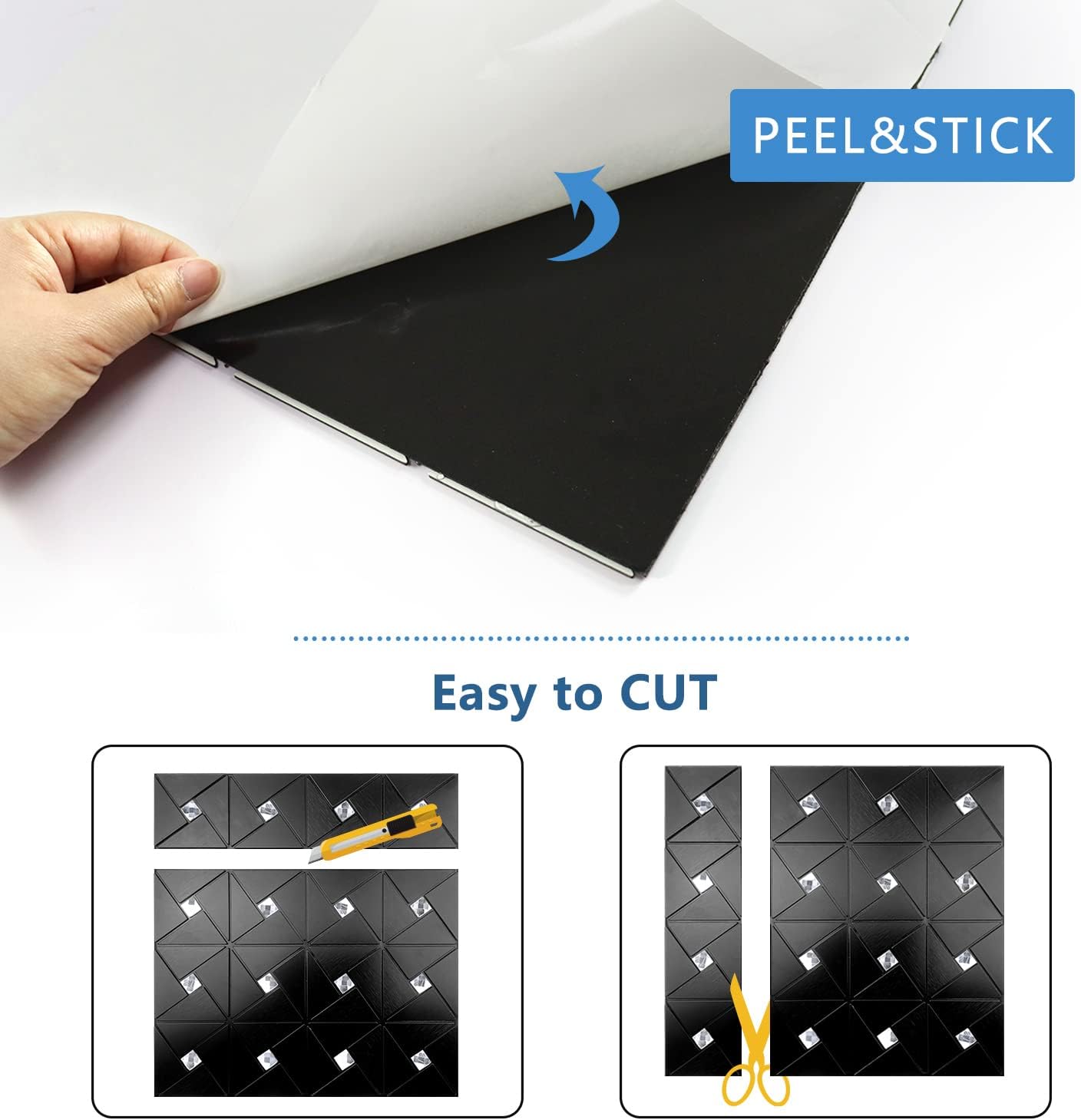 Metal Tile Stick on Backsplash / Black / Set of 10