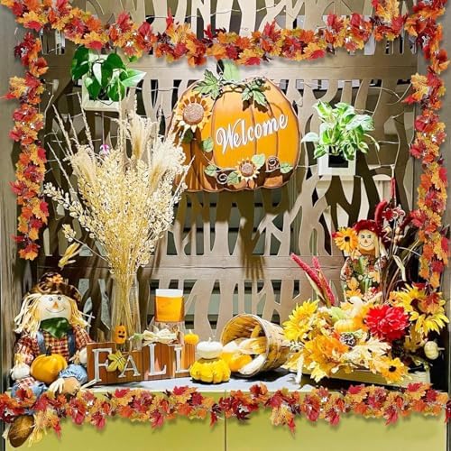 Sggvecsy 3 Pack Fall Maple Leaf Garland 5.7Ft/Piece Artificial Autumn Maple Leaves Garland Fall Leave Vines with Hanging Foliage for Home Indoor Outdoor Fireplace Wedding Thanksgiving Party Decor