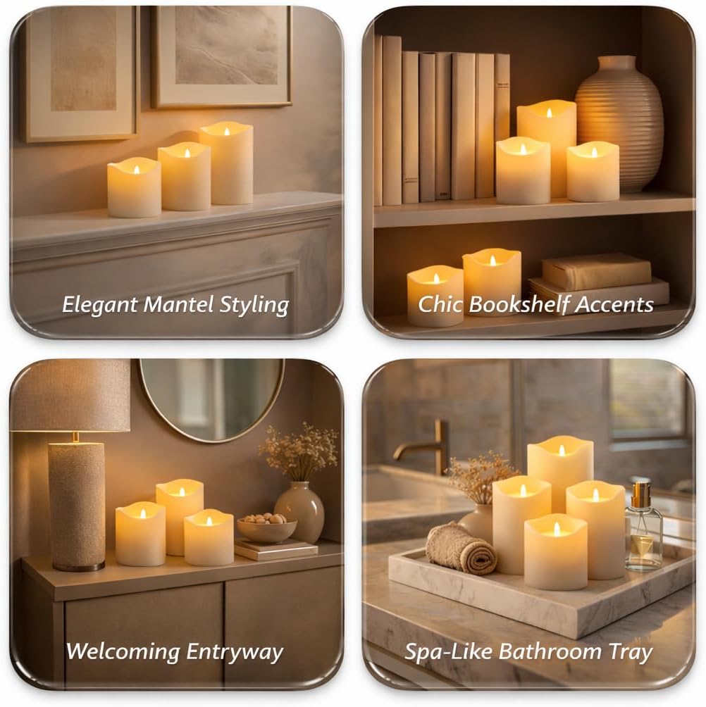 Enido 9pcs Flameless Flicking LED Candles with Remote, Battery Operated Outdoor Waterproof Candles, Electric Candle for