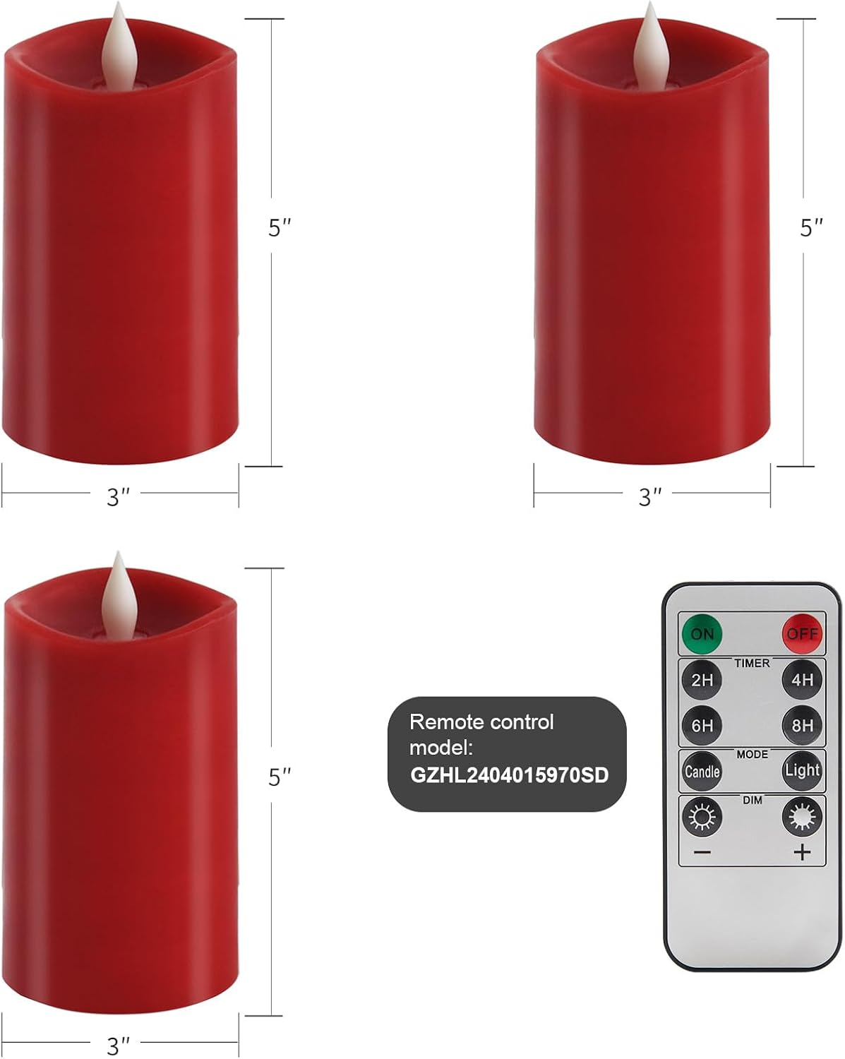 3x5 Flickering Flameless Candles Set of 3, 2AA Battery Life 600 Hours Battery Candles Flickering with Timer,5 inch