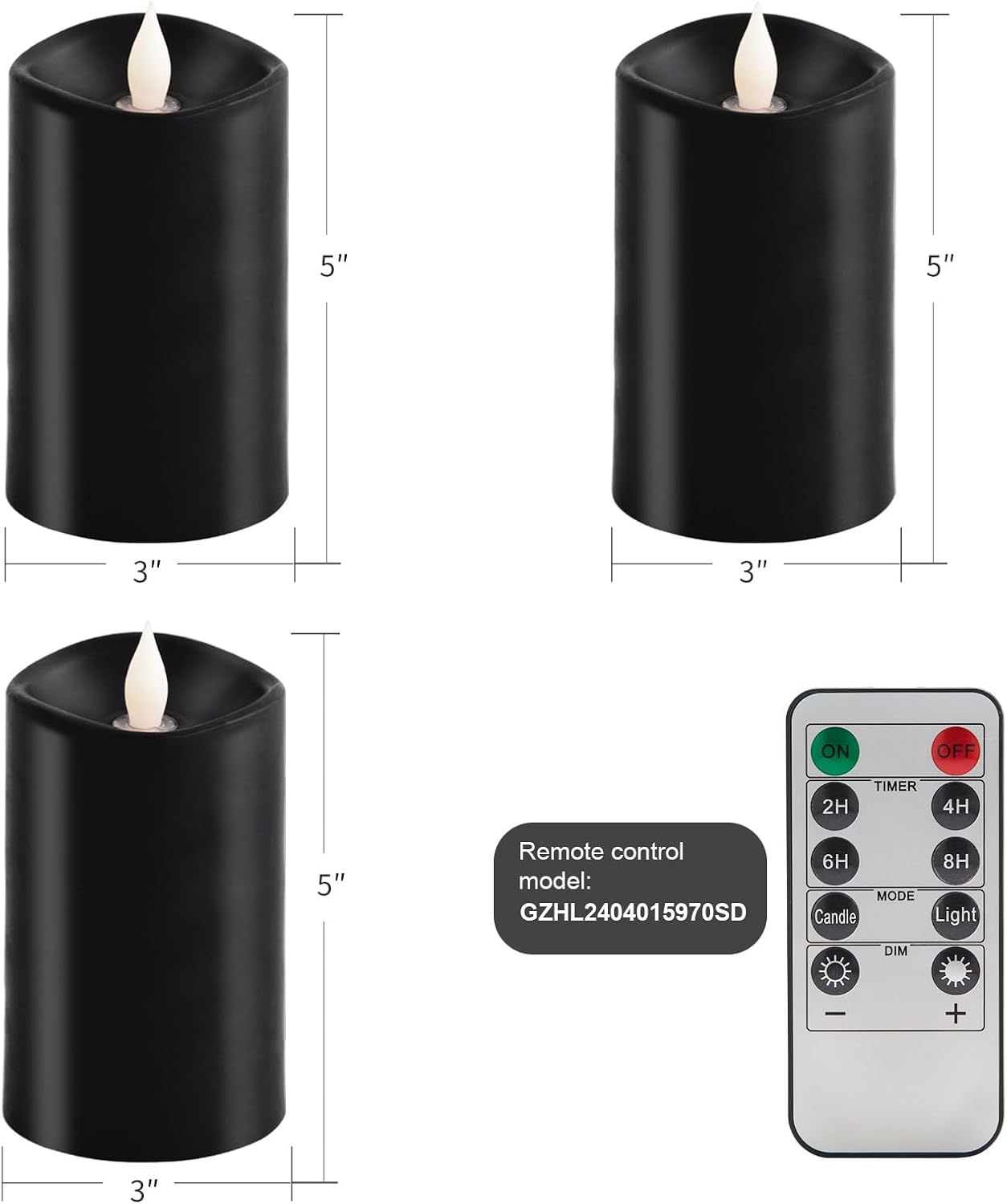 3x5 Flickering Flameless Candles Set of 3, 2AA Battery Life 600 Hours Battery Candles Flickering with Timer,5 inch