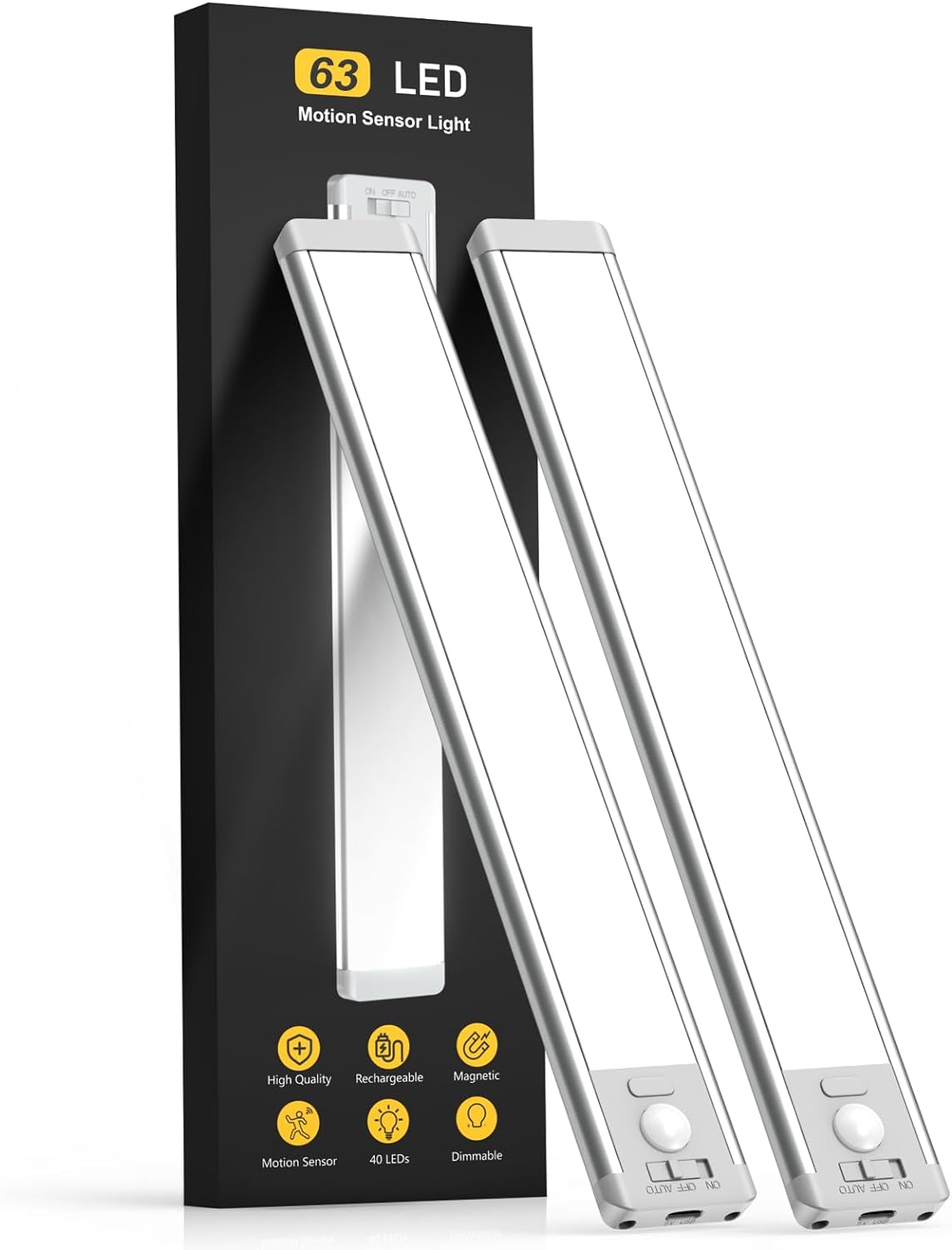 Under Cabinet Lighting, 14.7" Rechargeable Motion Sensor Light Indoor, 2 Pack Magnetic Dimmable Closet Lights, Wireless