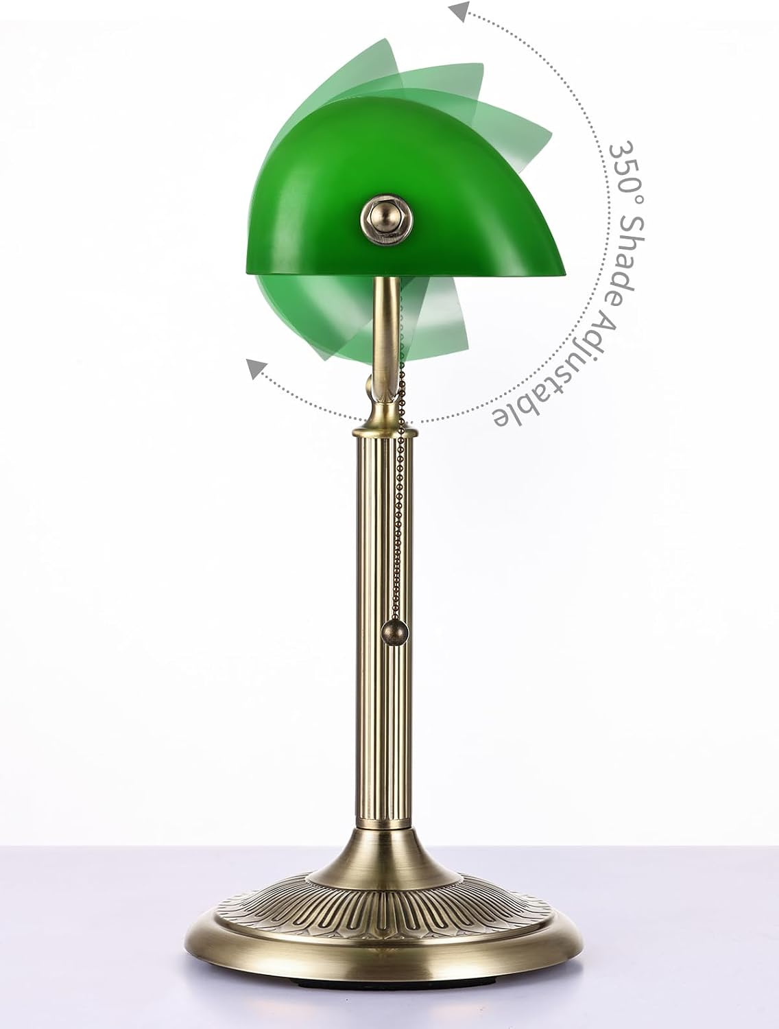 1-Minute Quick-Change Shade Classic Green Glass Bankers Desk Lamp | Study Office Library, LED Bulb Included