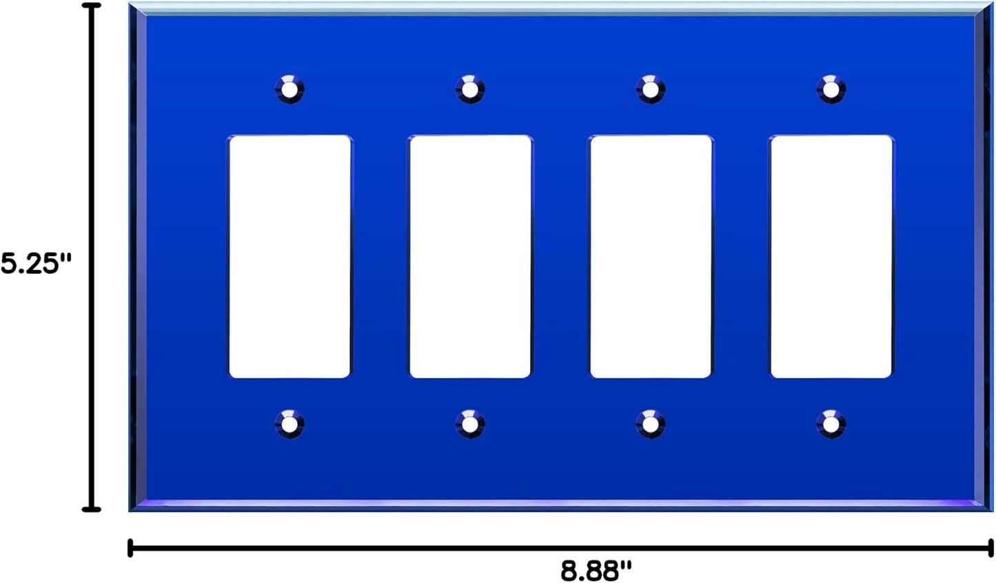 LIDER Reflective Decorator Wall Plate, Oversized 4-Gang, Mirror Glass Blue | Mirrored Light Switch Plate, Plexiglass