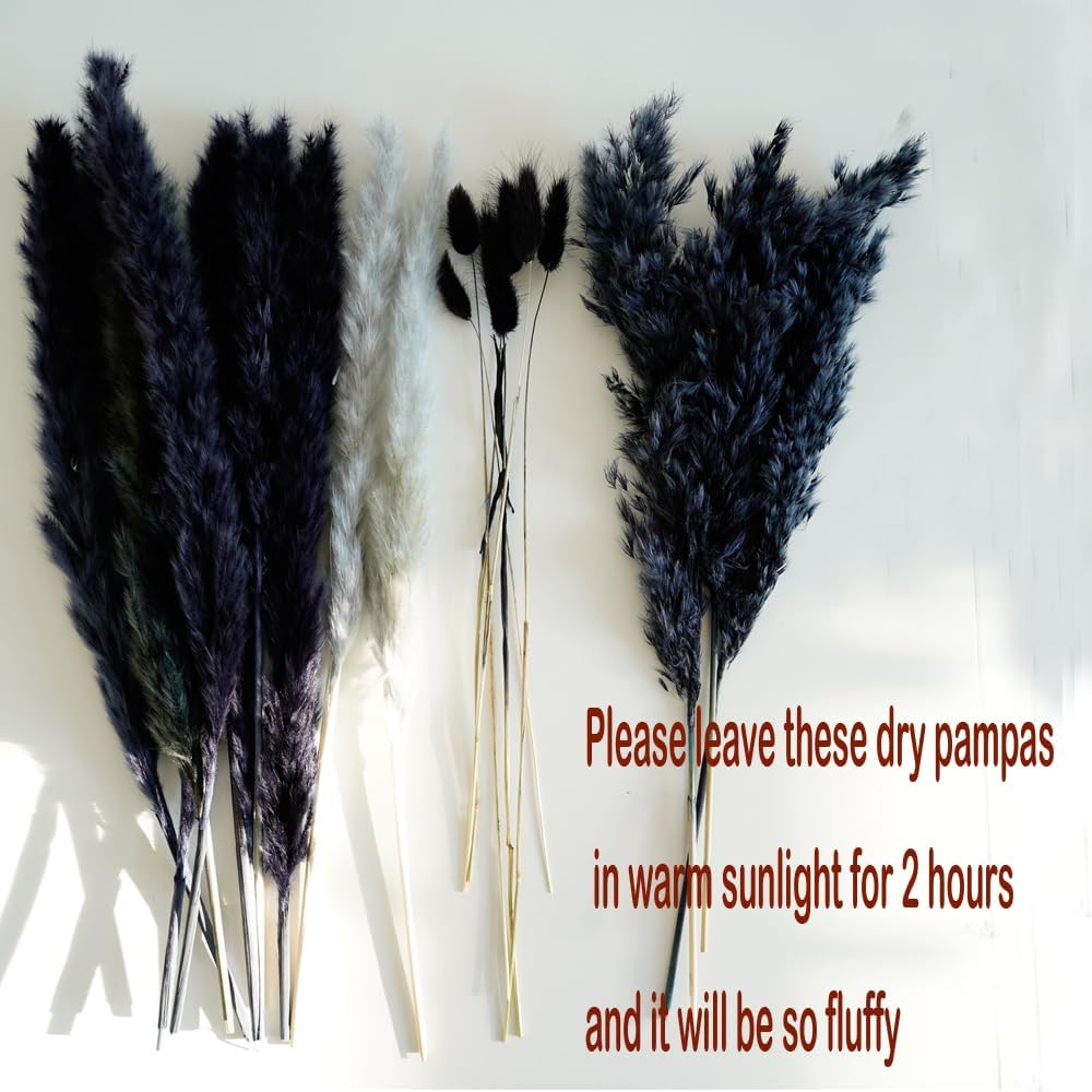 17" Black and Dark Grey Dried Flower Bouquet / Natural / Set of 7