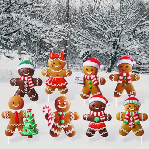 8 Pcs 3D Christmas Gingerbread Yard Signs Outdoor Decor, Classic