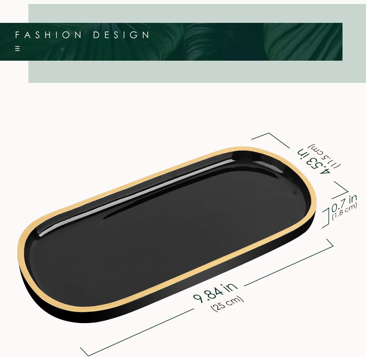 Jewelry Organizer Oval Resin Tray / 9.8 x 4.5 x 0.7 / Black & Gold