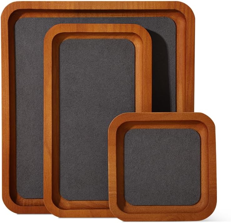 Wooden Jewelry Display Tray Rounded Rectangle Ring Showcase / Gray / Large-w 7'' x H 0.6'' x L 7.9