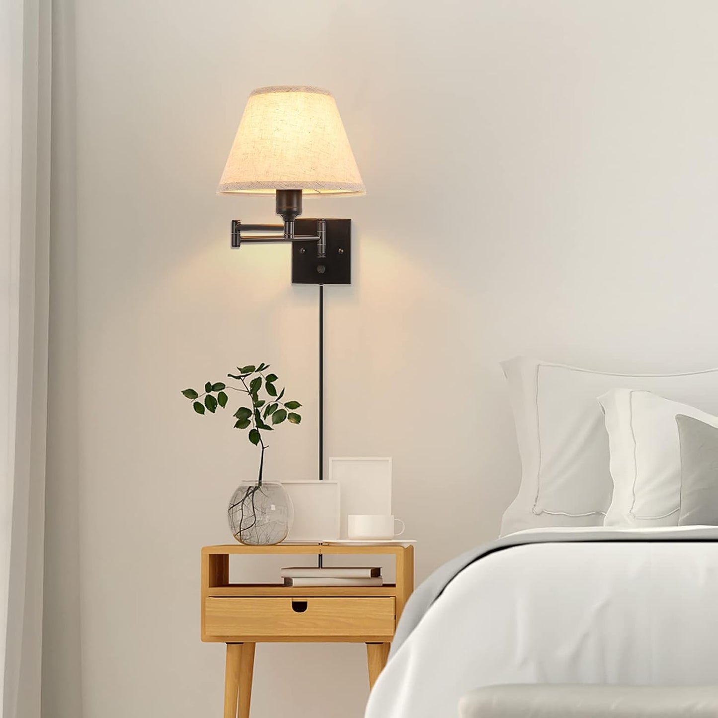 TRLIFE Wall Sconce Plug in, Dimmable Wall Sconces Set of Two Swing Arm Wall Lights with Plug in Cord and On/Off Dimmer