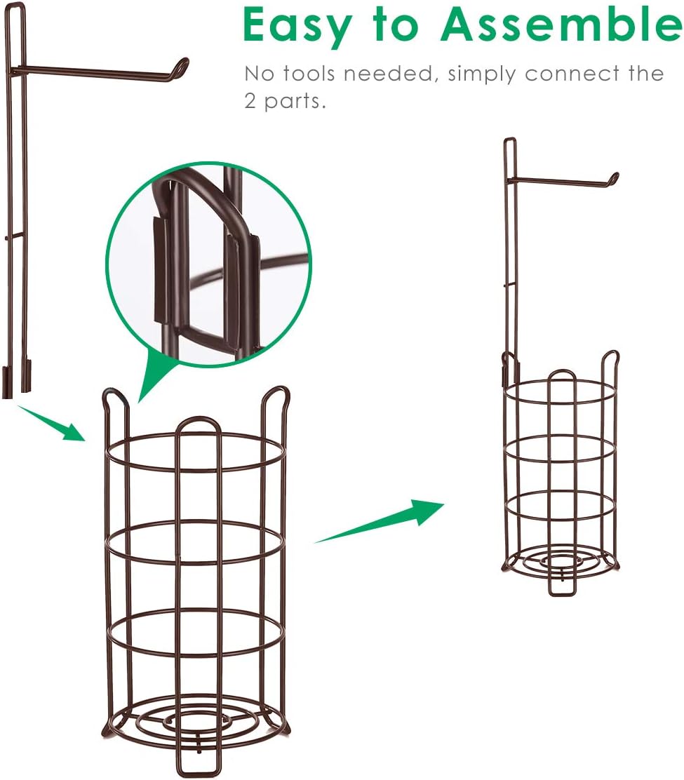 TomCare Toilet Paper Holder Stand Free Standing, Holds 4 Mega Rolls, Bronze | Tool-Free Assembly, Detachable Metal Wire