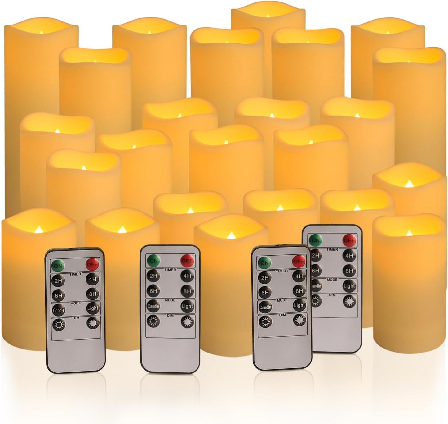 YOROXRG Set of 24 Waterproof Outdoor Flameless Candles, LED Candles with 4 Remote and Timer,(H 4" 5" 6" x D 2.2"),for