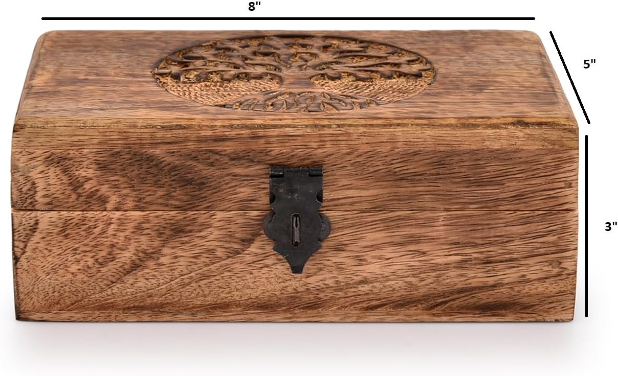 Handmade Mango Wood Tree of Life Engraving Beautifully Keepsake Box Jewellery Organiser Unique Gift
