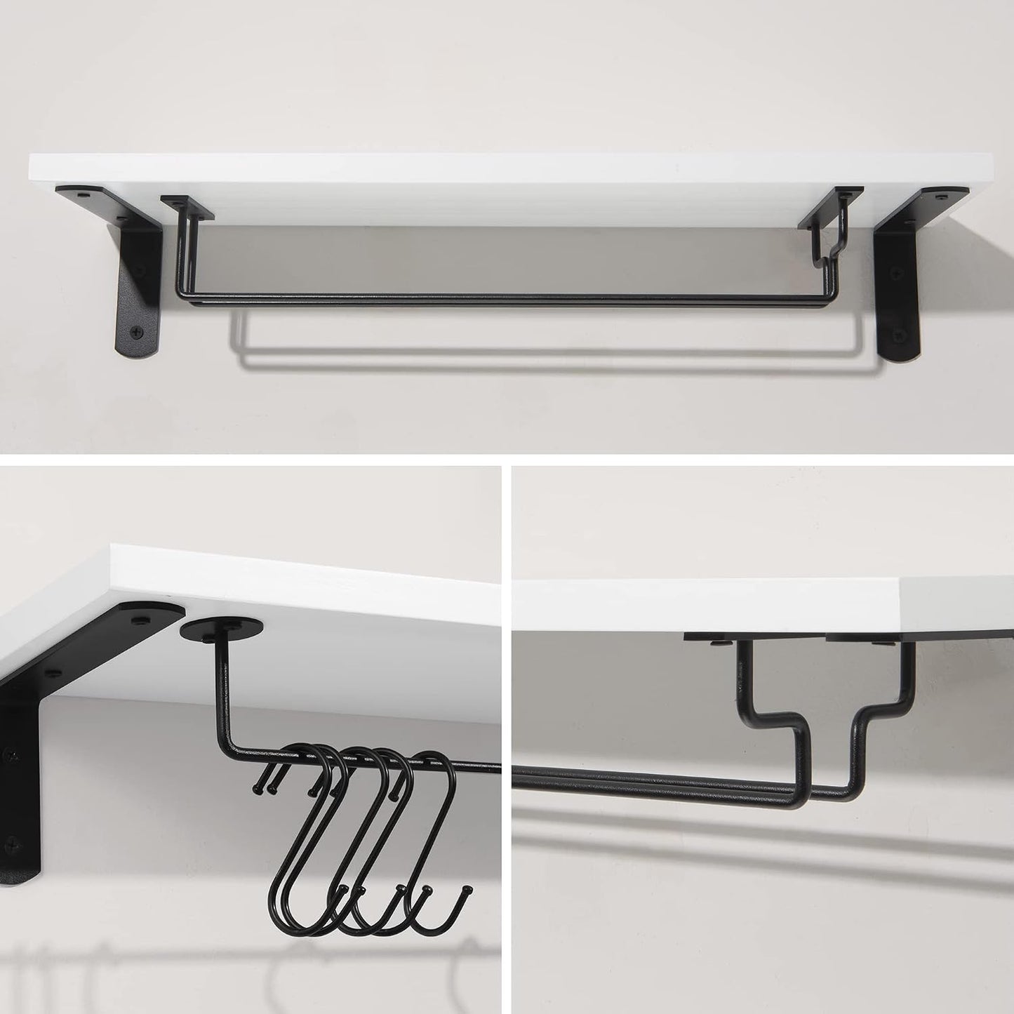 Afuly Coffee Bar Shelf, 20 Inch Coffee Mug Holder Wall Mount, White Shelves | Mug Shelf for Mugs & Glasses, Floating