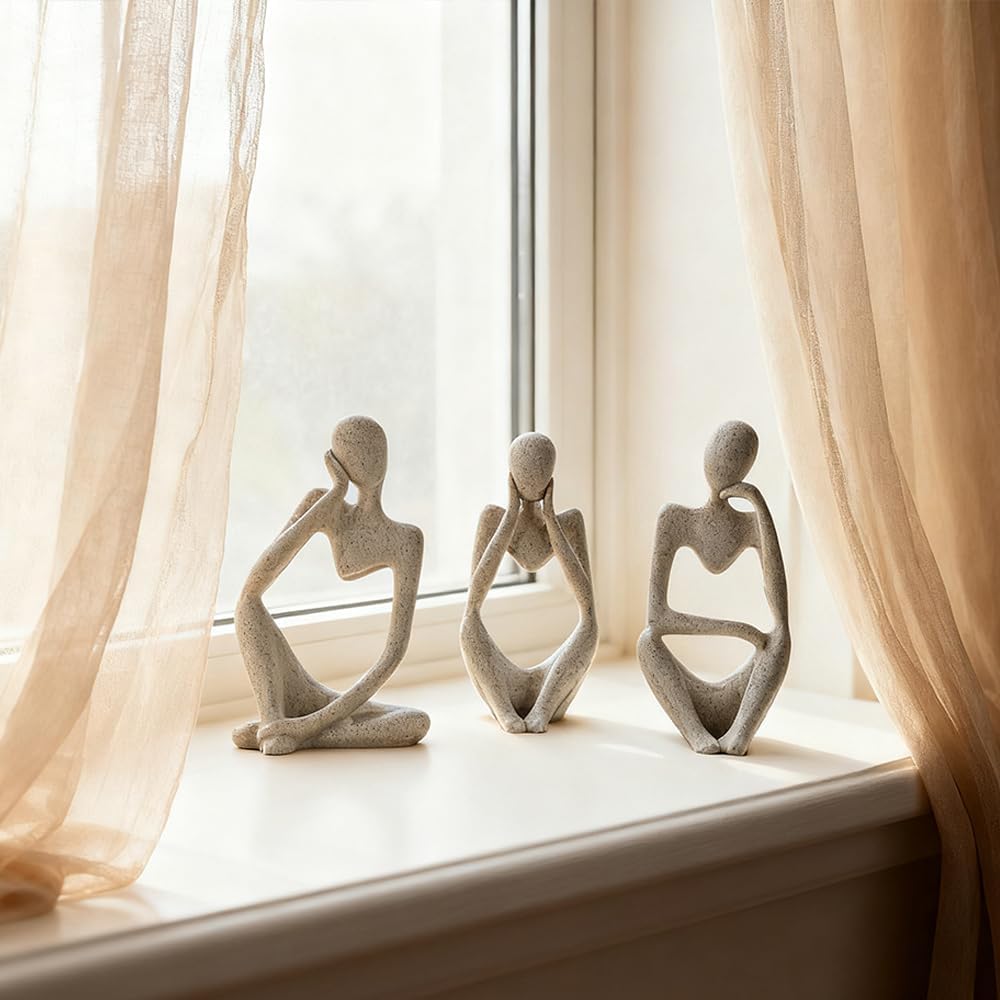 Pcs Resin Trendy Abstract Art Sculpture Collectible Figurines Home / Sand / White / Set of 3