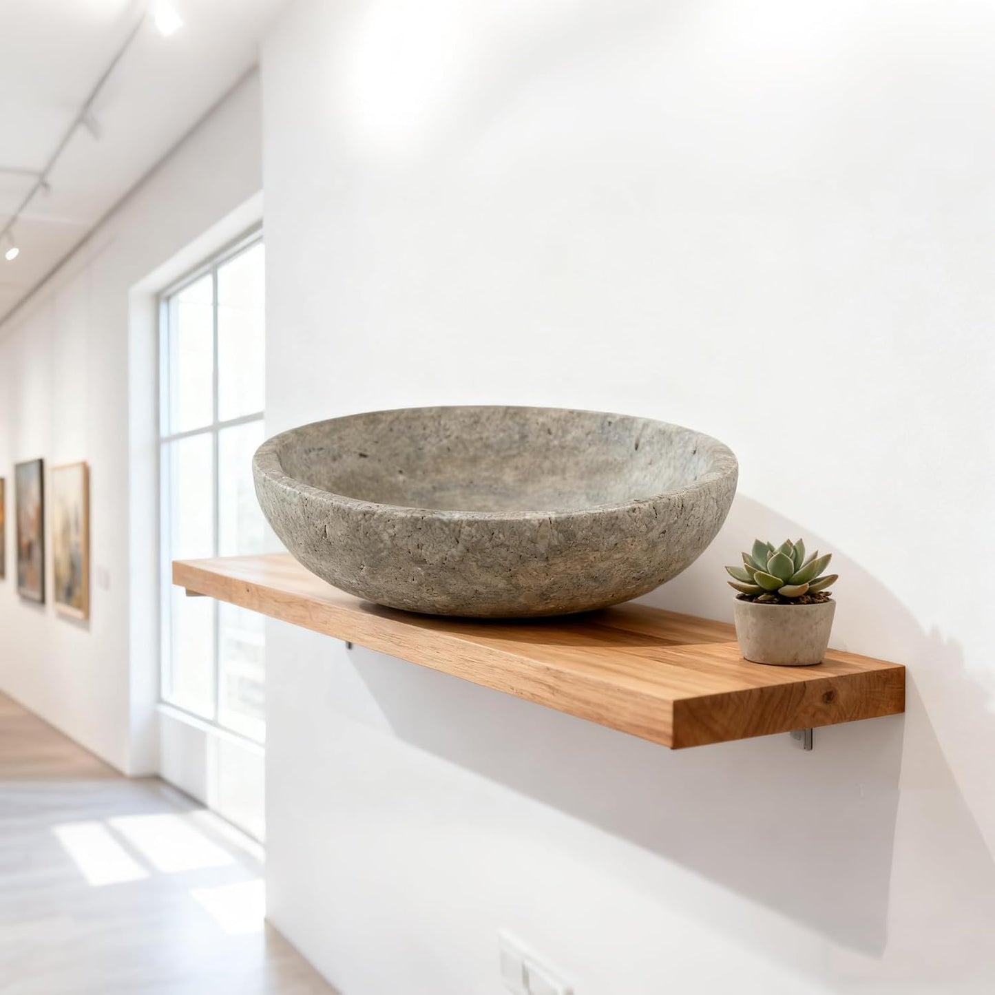 7.8" Modern Natural Stone Centerpiece for Industrial Home Decor / Silver-gray