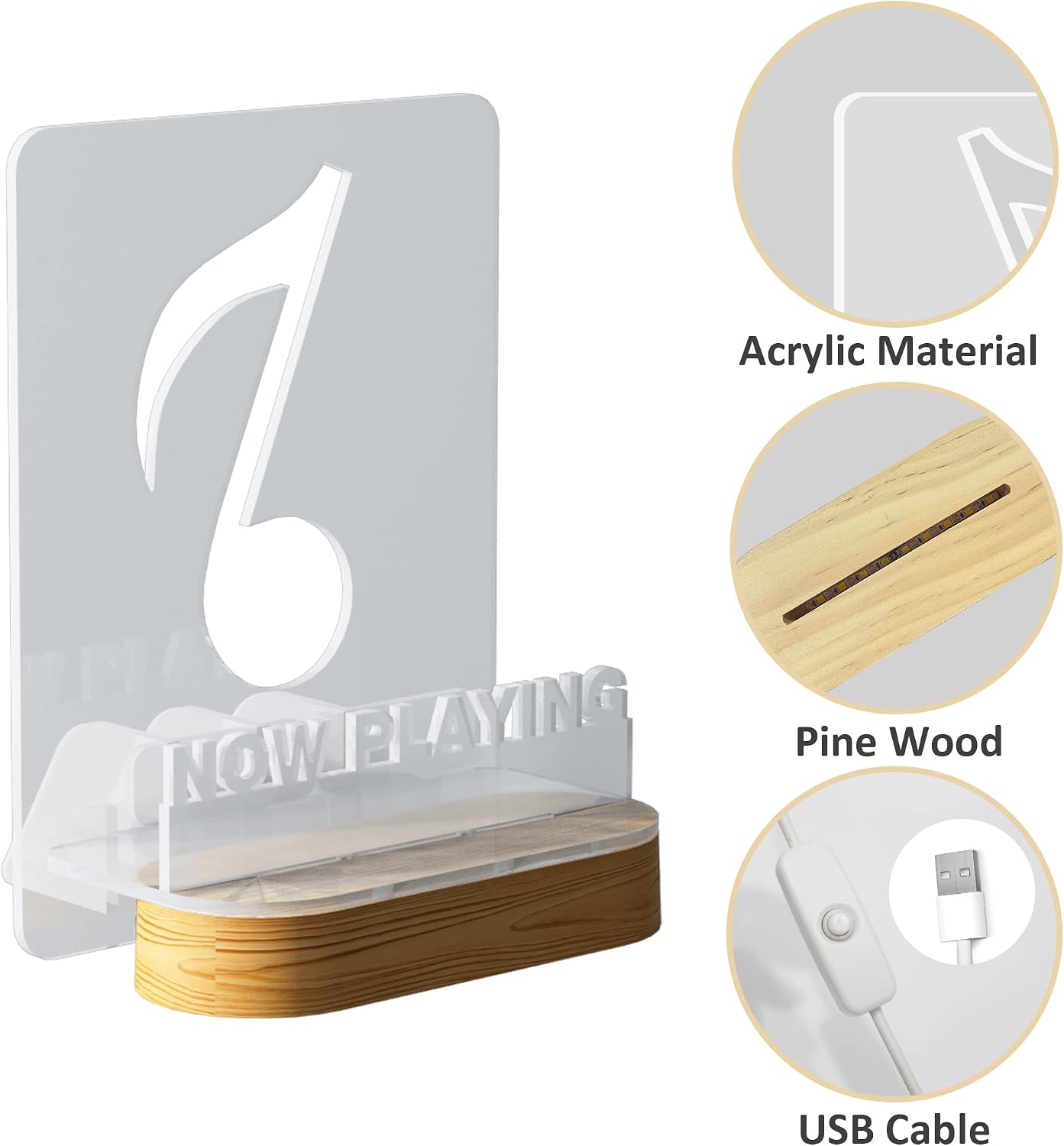 YuanDian Light up Now Playing Vinyl Record Stand, Now Spinning Record Stand, Wooden Acrylic Holder for Album Display