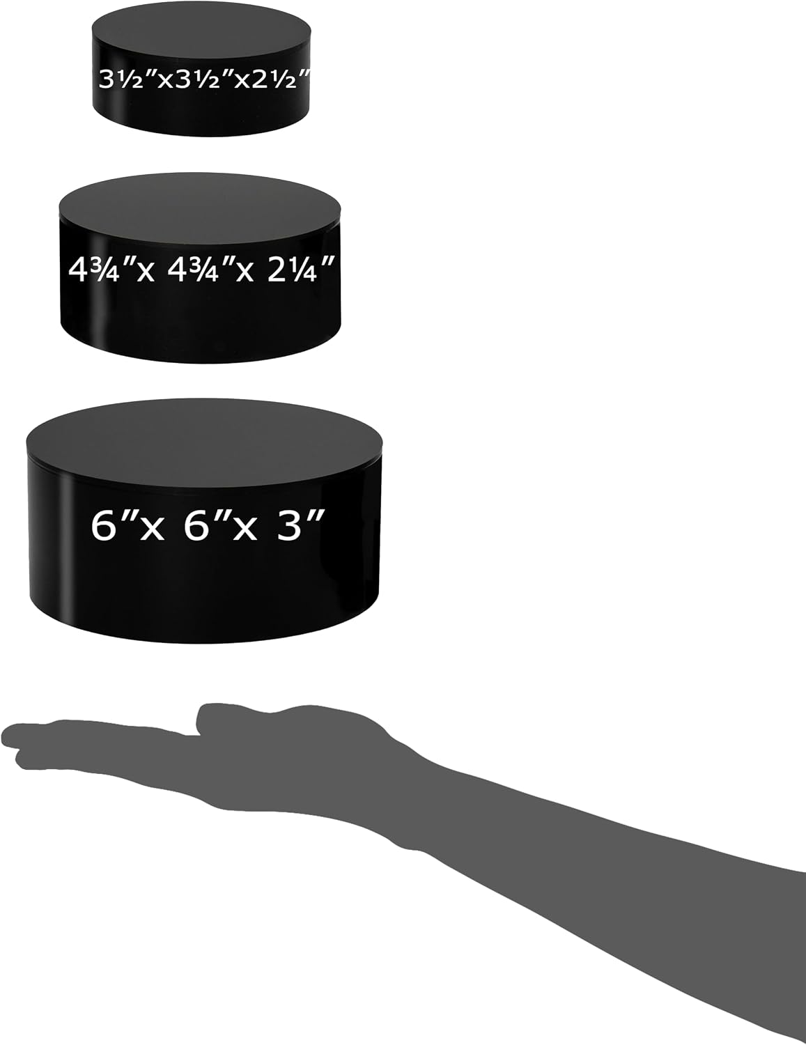 Sizes Acrylic Round Cylinder Display Nesting Riser Stands / 6", 5", 4 / Black / Set of 3