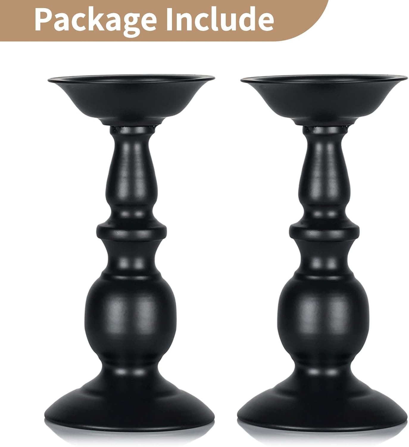 2 Pcs Black Pillar Candle Holders, Most Ideal for 3" Pillar Candles, Gifts for Wedding, Party, Home, Spa, Reiki, Votive