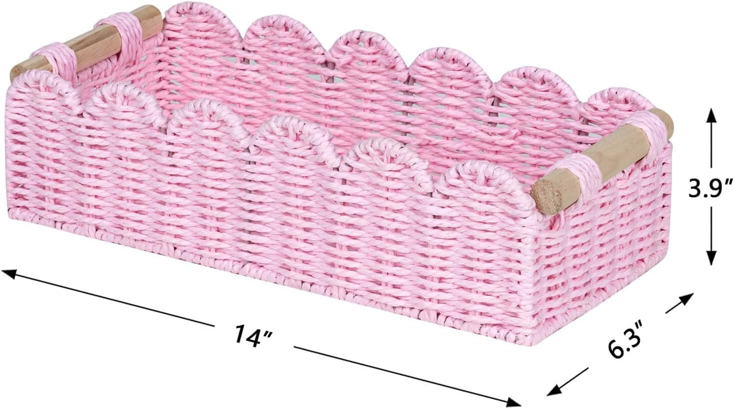 Paper Rope Scalloped Edge Gift Basket Empty / Pink / 14 x 6.3 x 3.9 / M - In