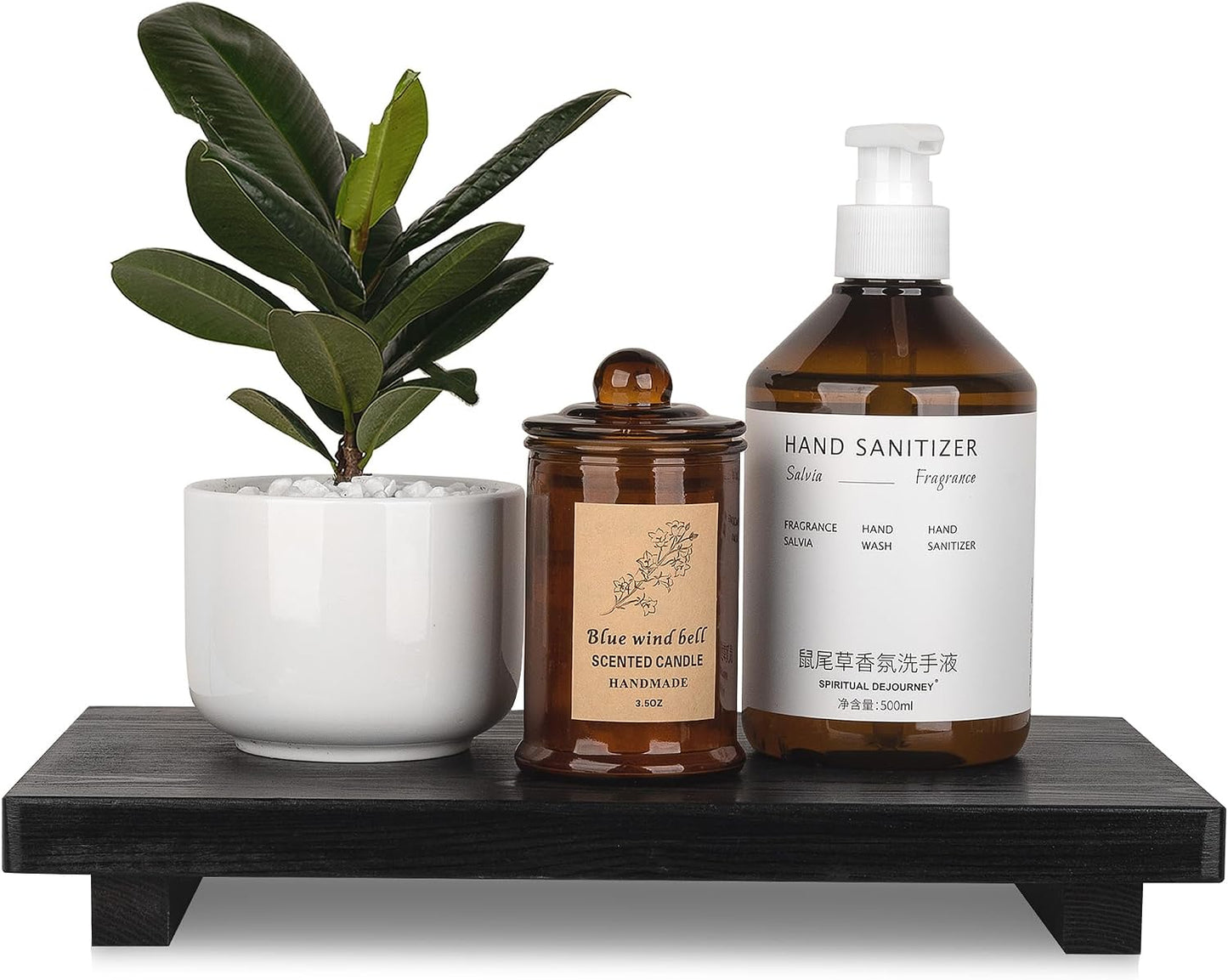 Bathroom Counter Organizer Wood Pedestal Stand Farmhouse Decorative Tray / Black / 11.8 x 7 x 1.6