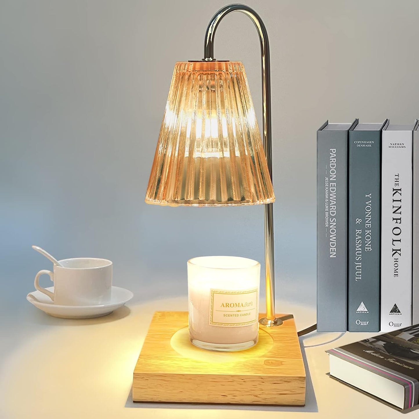LOTKEY Candle Warmer Lamp, Dimmable Candle Warmer with Timer 2 Bulbs Wood Base Electric Candle Lamp Compatible with Jar