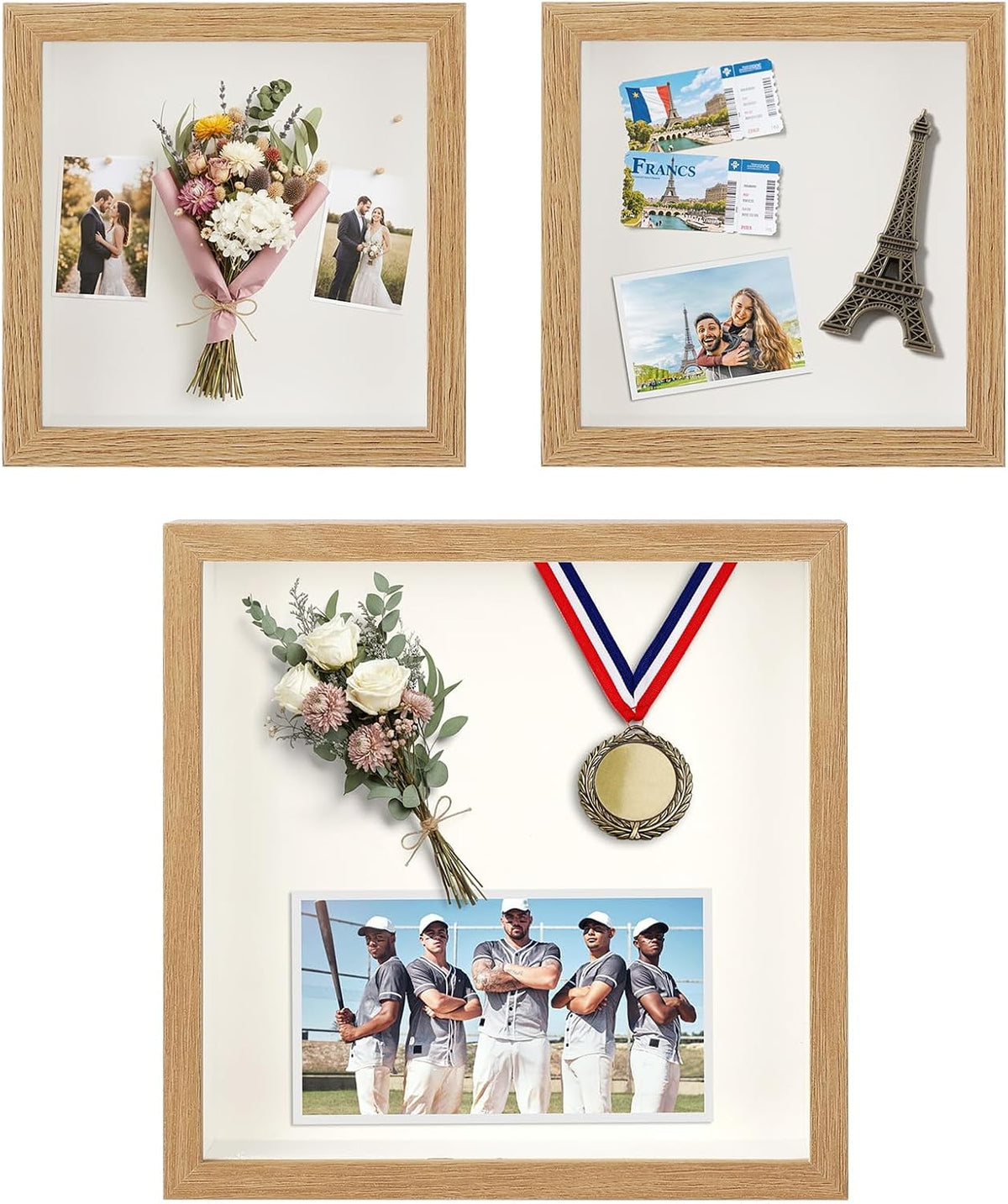 6 Pcs Shadow Box Frame - 8x10 Shadow Boxes Display Cases, Natural | for Sports Memorabilia & Wedding Keepsakes - Wall
