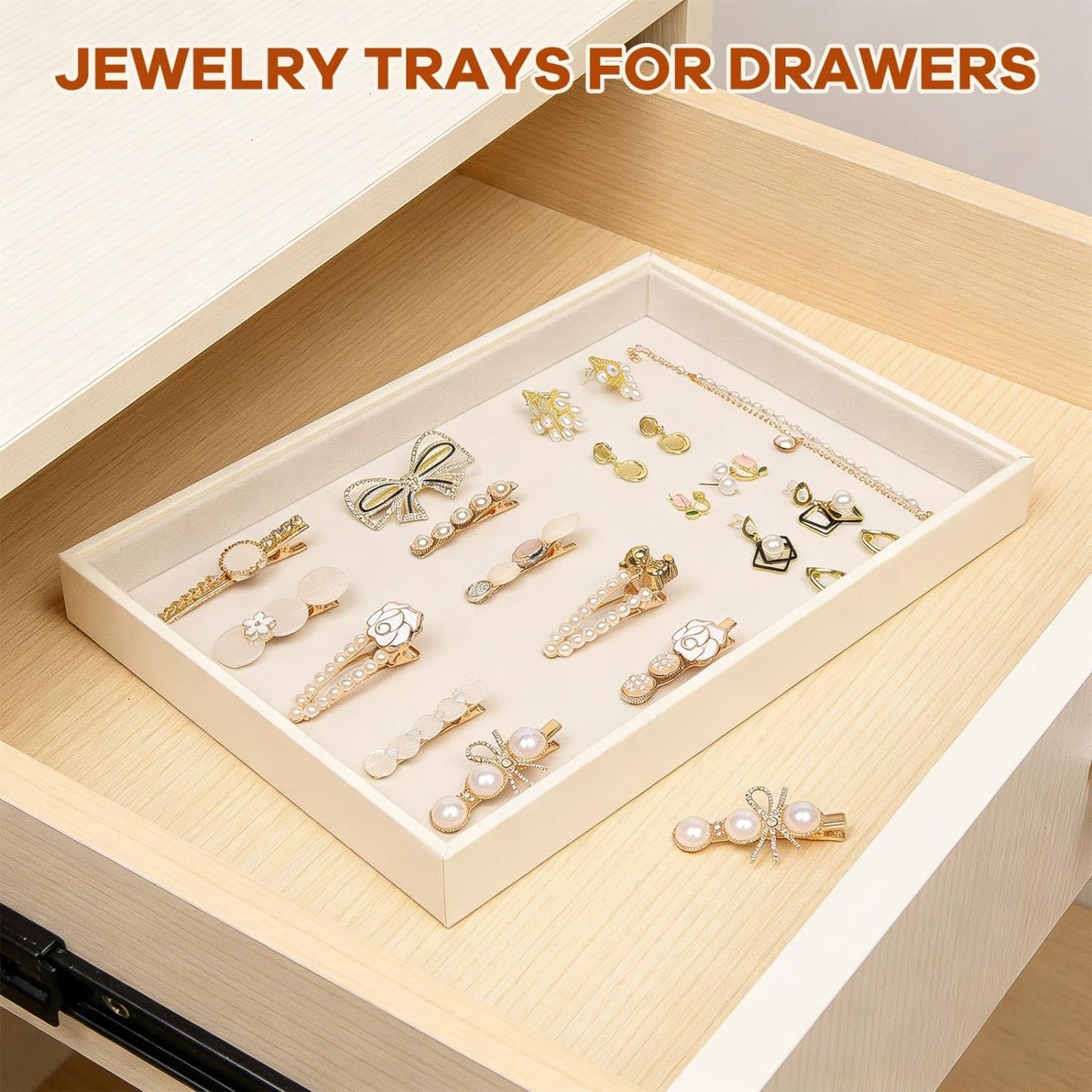 Velvet Jewelry Tray for Drawers Jewelrys Display Tray Stackable Jewelry Organizer Trays / Beige