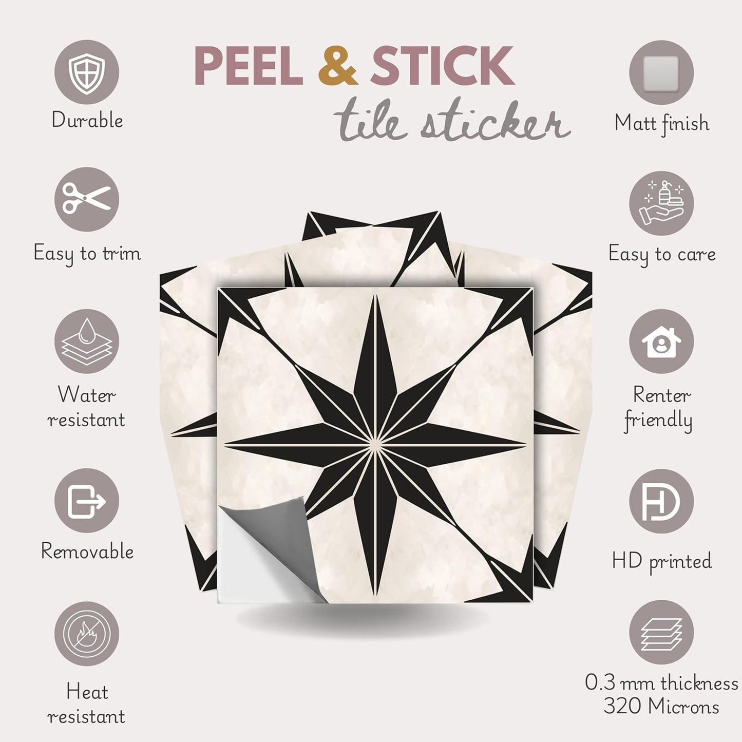 Positano Peel and Stick Tile Stickers Vinyl Self-Adhesive Backsplash / 6 x 6 / Set of 22