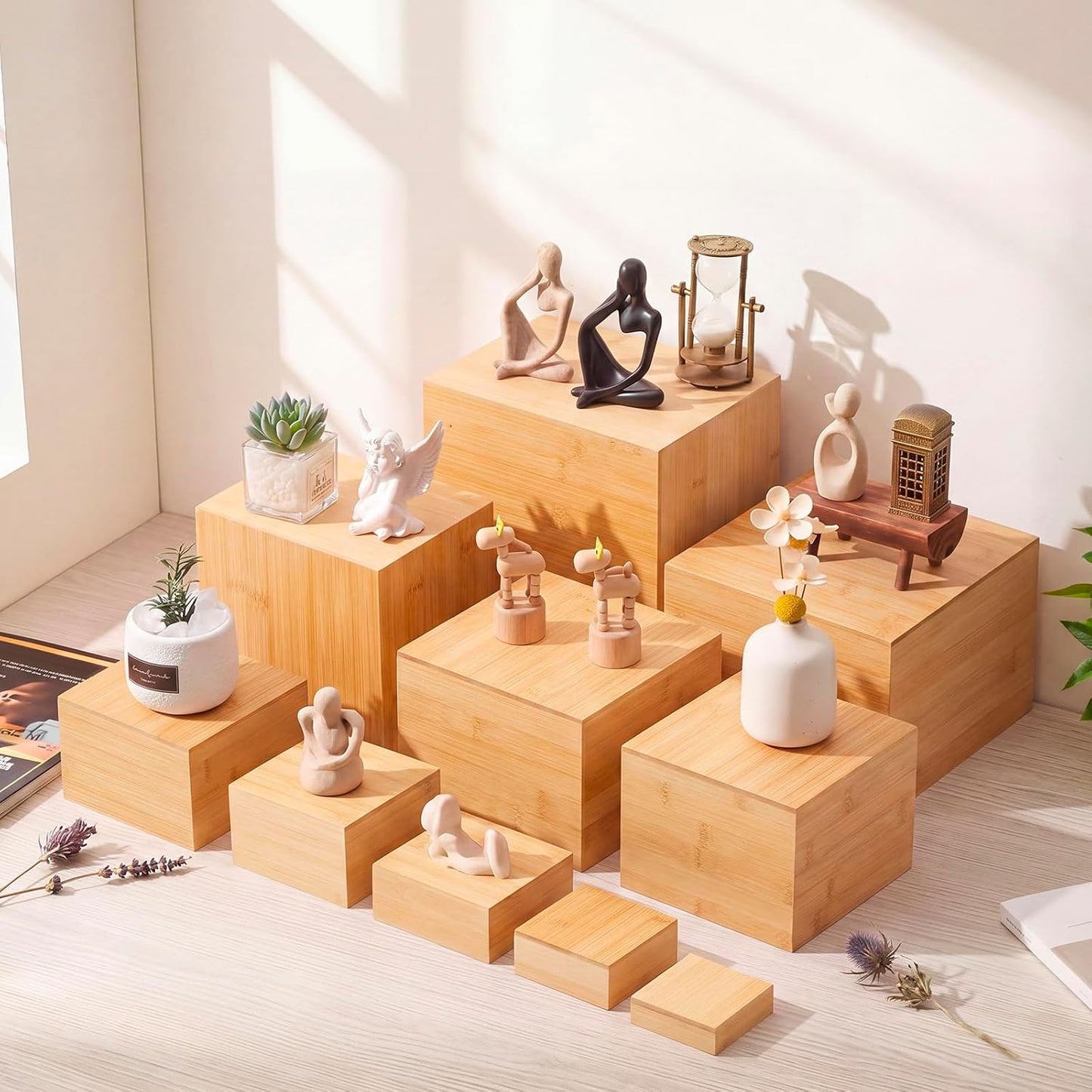 Bamboo Buffet Risers / 9.8'' 8.8'' 7.9'' 6.9'' 5.9'' 4.9'' 4'' 3 / Beige / Set of 10